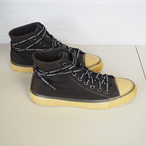 ALLSAINTS Jaxon High Top Canvas Sneaker Shoes Mens S US 9 EU 42 Black Distressed - Picture 3 of 11